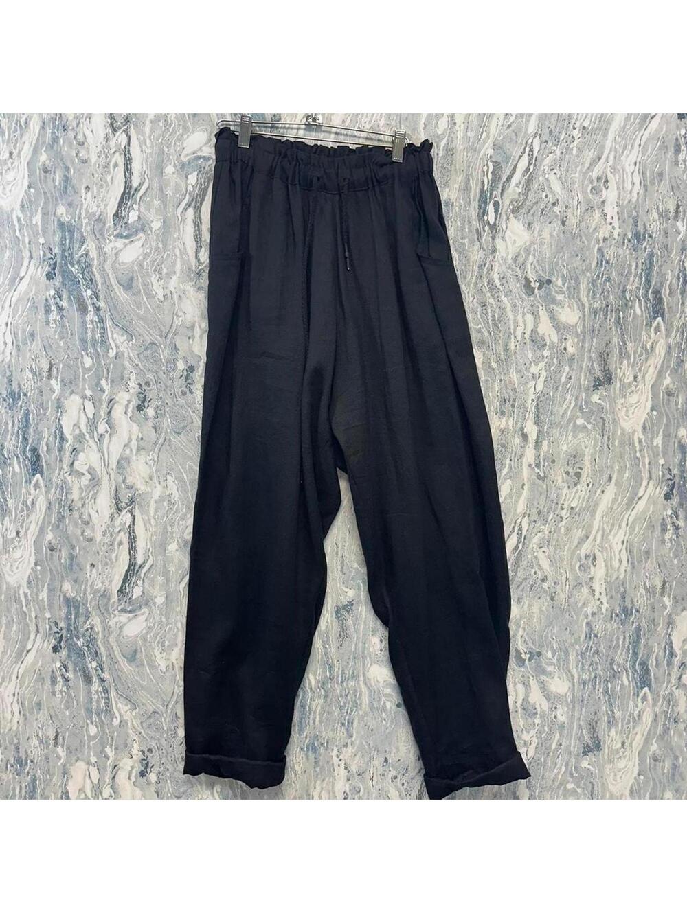 Minimalist Casual Boho Lagenlook Black Wide Leg Pants (2)